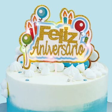 Topper Bolo Feliz Aniversário 7 Com Luzes